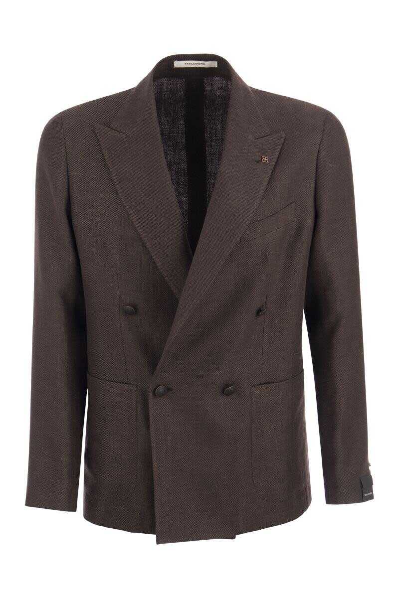 Tagliatore TAGLIATORE Double-breasted jacket in wool and linen BROWN And