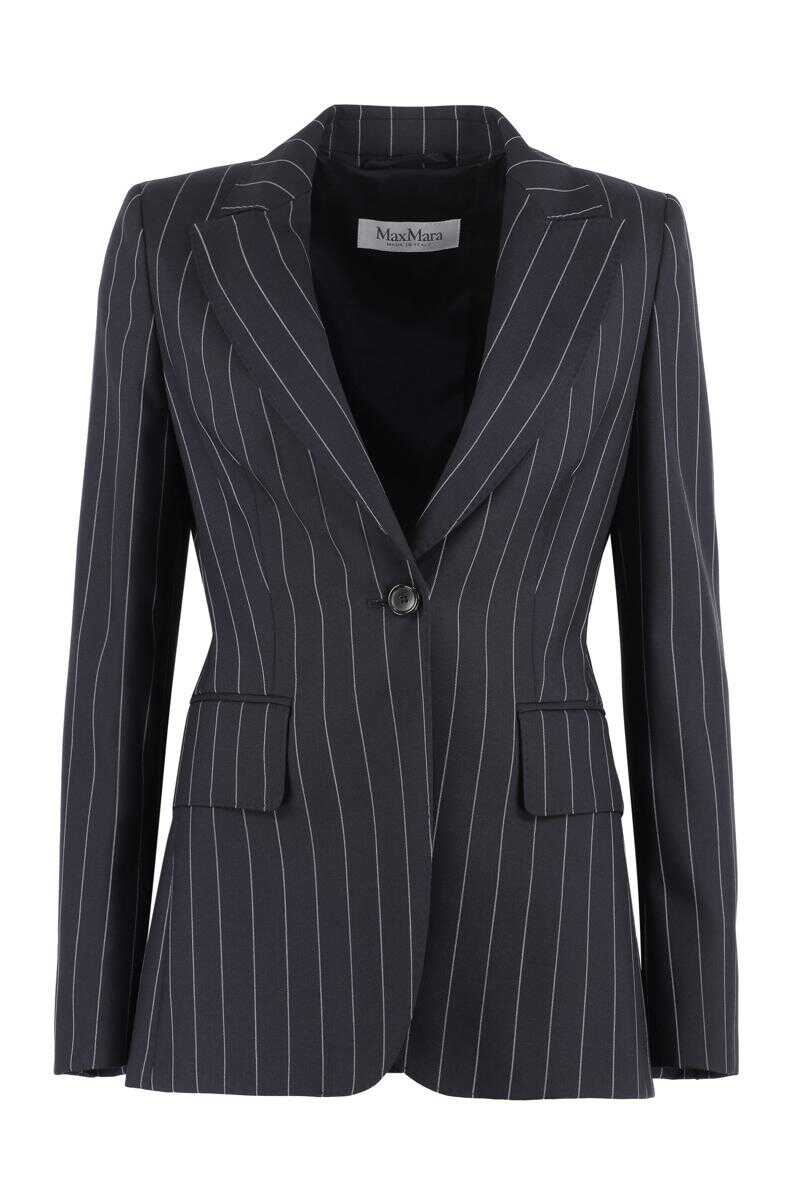 Max Mara MAX MARA GALOSCE WOOL PINSTRIPE BLAZER BLUE