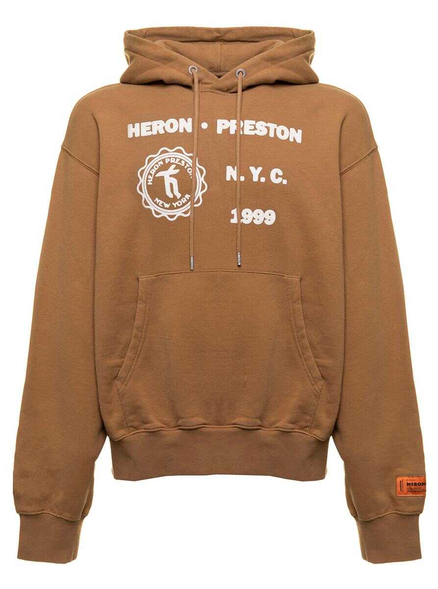 Heron Preston \'Medieval\' Tobacco Brown Hoodie in Cotton Man Heron Preston Beige