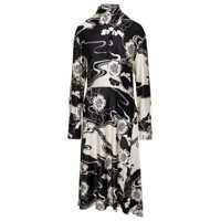Rochii Midi Black And White Floreal Printed Dress With High Neck In Viscose Blend Woman Femei