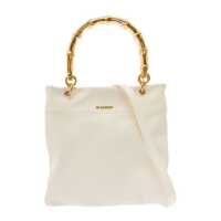 Genti de mana White Tote Bag With Bamboo Style Handles In Leather Woman Femei