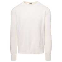 Pulovere White Crewneck Ribbed Pull in Cotton Man Barbati