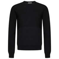 Pulovere Black Crewneck Sweater with Long Sleeves in Wool Man Barbati