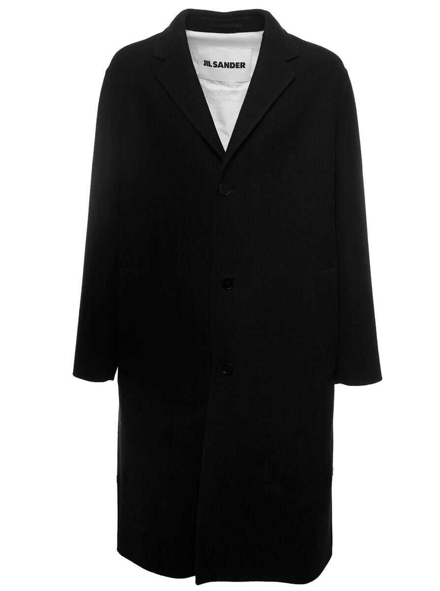 Jil Sander \'Sport\' Black Single-Breasted Coat with Tonal Buttons in Wool Man Black