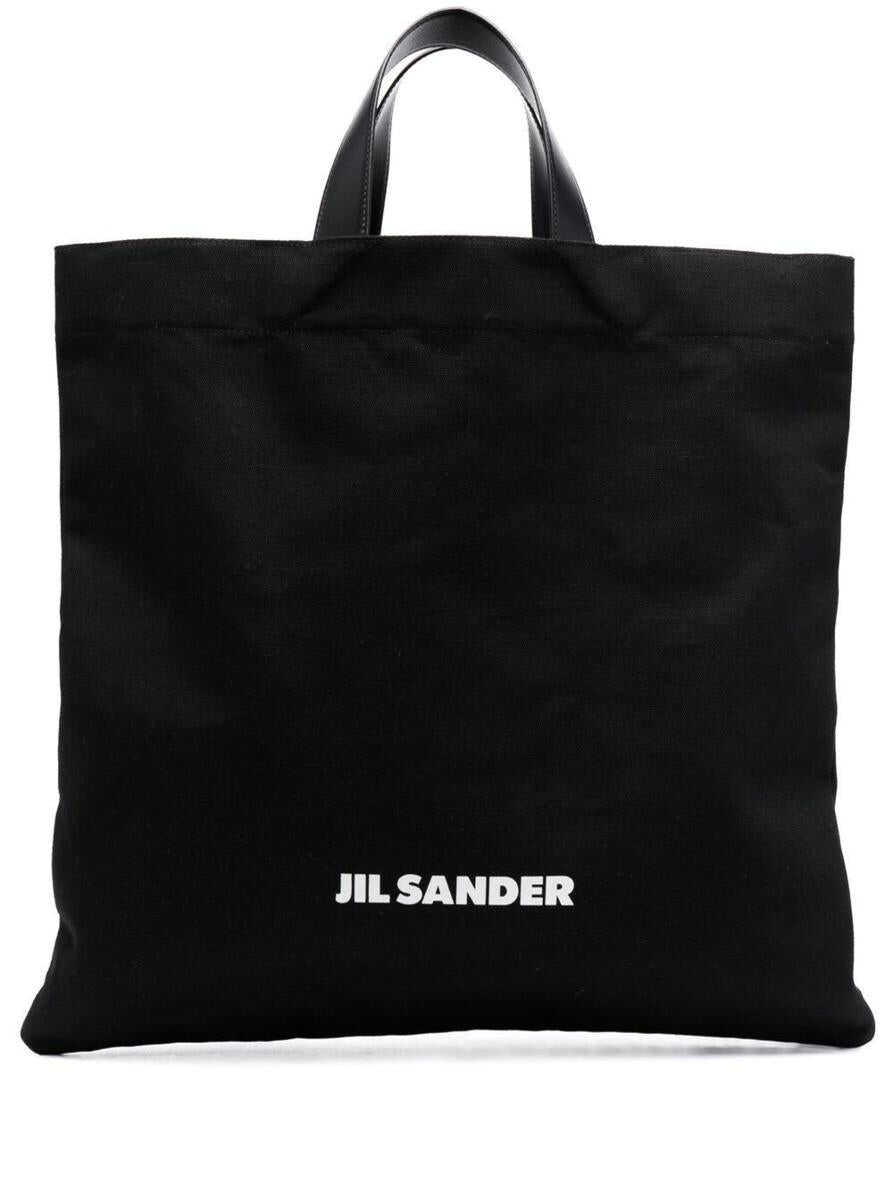 Jil Sander Black Tote Bag with Logo Print in Canvas Man BLACK