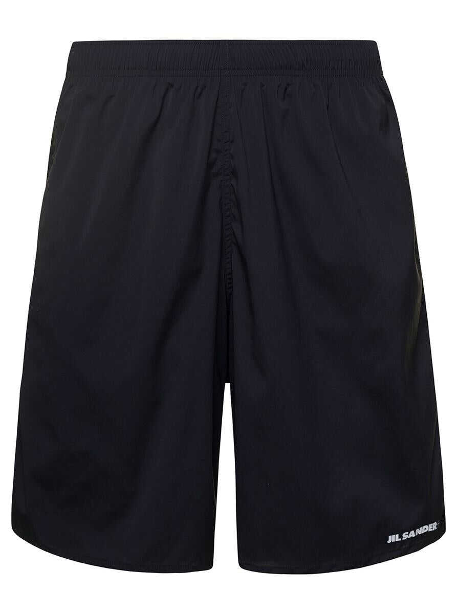 Jil Sander Black Shorts with Elasticated Waist and Logo Print in Stretch Polyamide Man Black