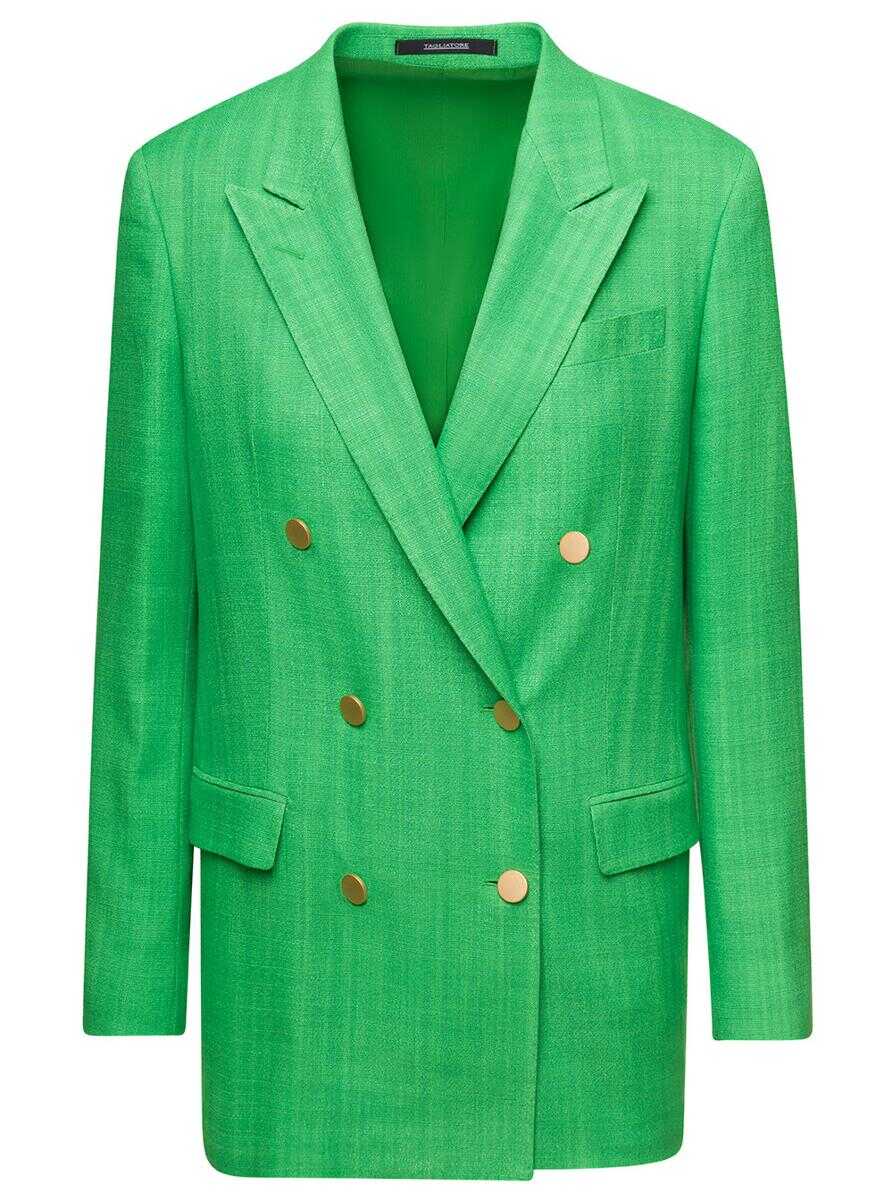Tagliatore \'Jasmine\' Green Double-Breasted Jacket with Gold-tone Buttons in Viscose Blend Woman Green