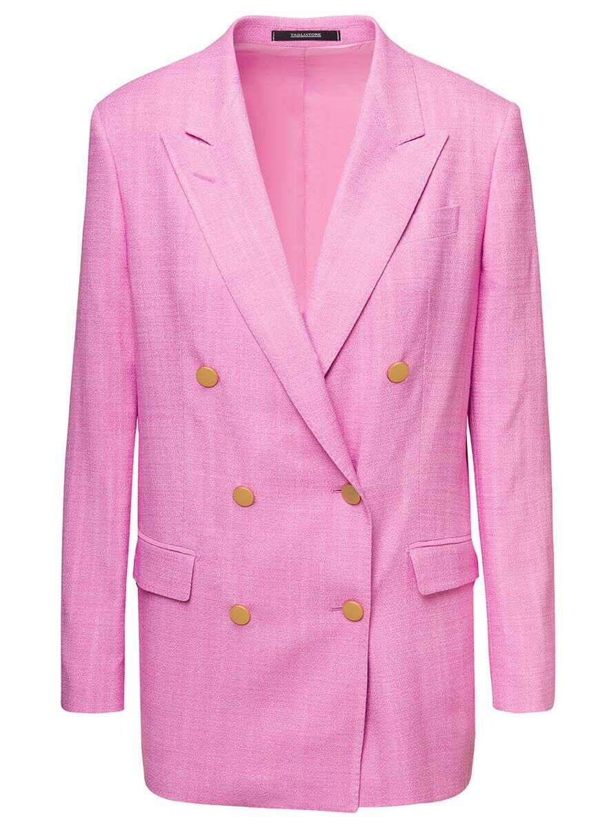 Tagliatore \'Jasmine\' Pink Double-Breasted Jacket with Gold-tone Buttons in Viscose Blend Woman Pink