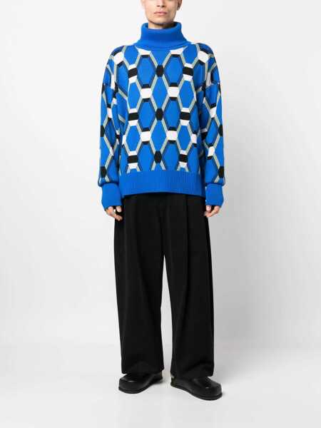 Pulovere RANDOM IDENTITIES Random Identities Roll Neck Jacquard Sweater Clothing BLUE Barbati (BM 10464908) 2