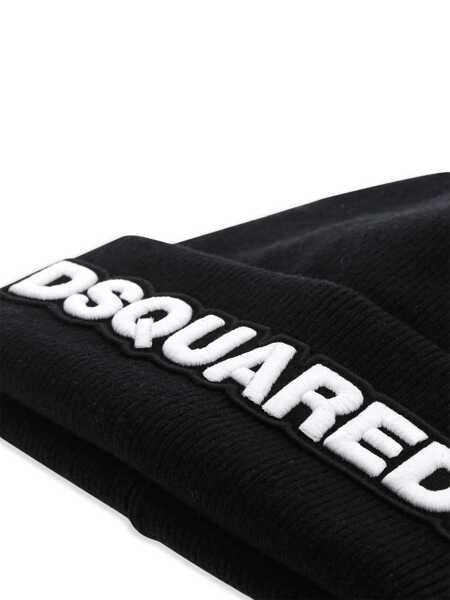 Caciuli DSQUARED2 DSQUARED2 Ribbed Knit Beanie Black Barbati (BM 10464956) 3
