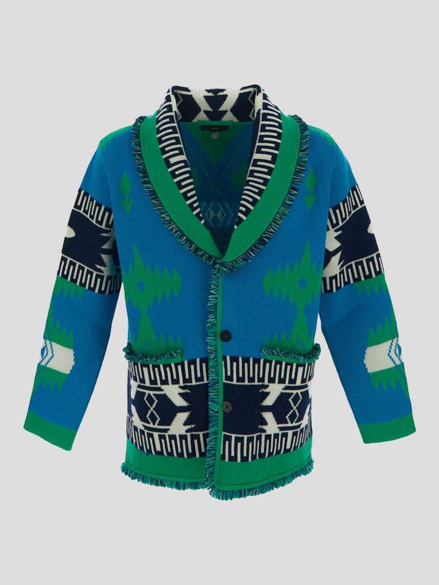 ALANUI ALANUI ICON BLUE AND GREEN CASHMERE CARDIGAN