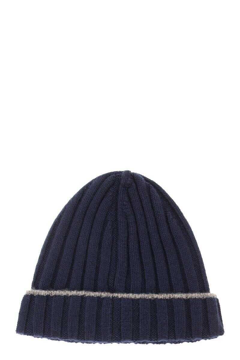 Brunello Cucinelli BRUNELLO CUCINELLI English rib cashmere knit Beanie NAVY BLUE