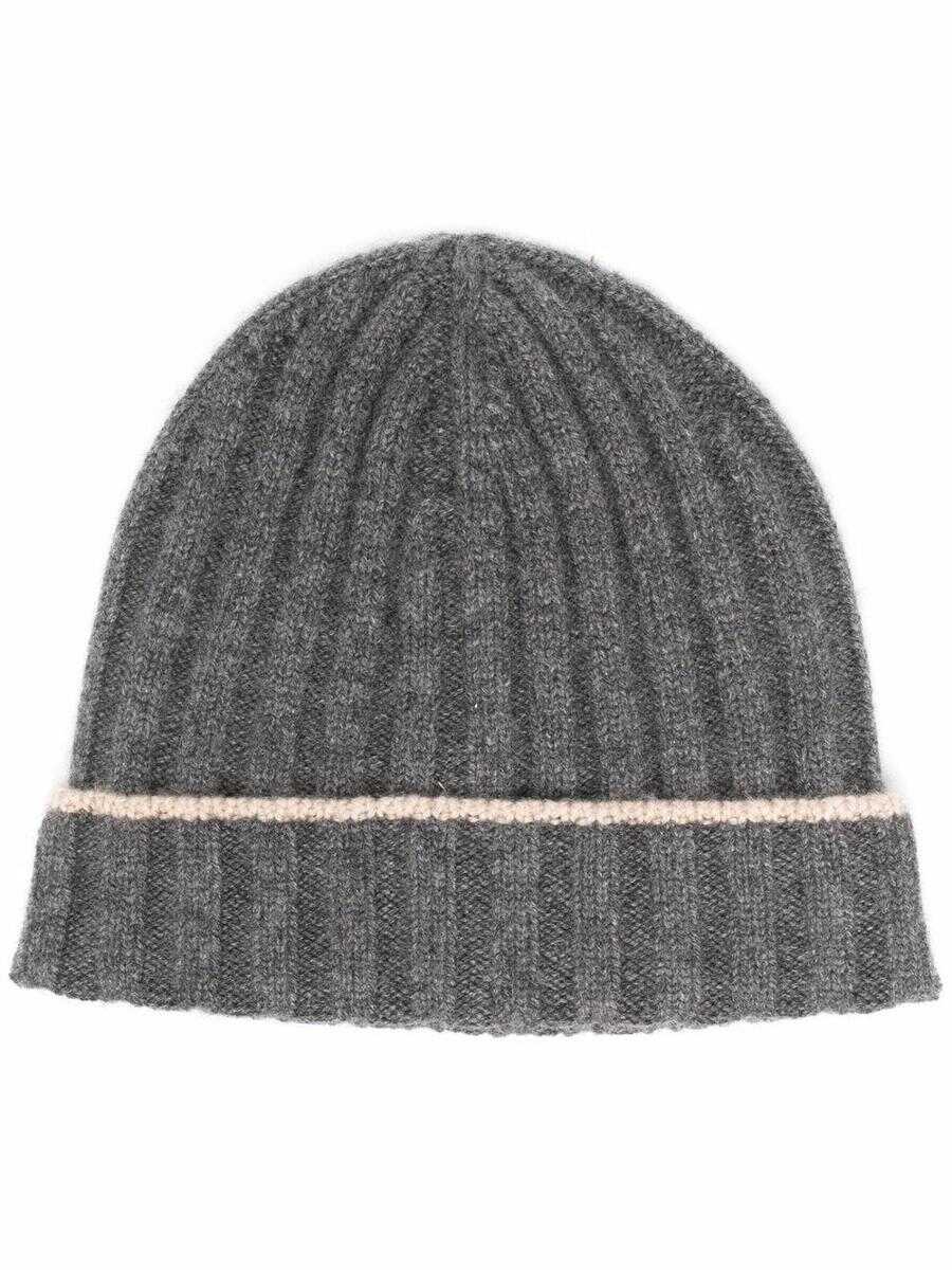 Brunello Cucinelli BRUNELLO CUCINELLI DARK GREY CASHMERE BEANIE GREY