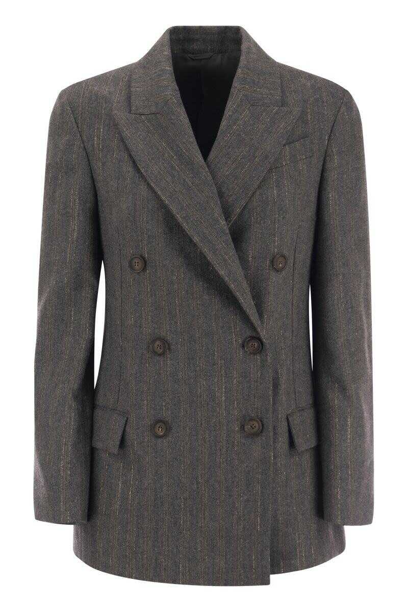 Brunello Cucinelli BRUNELLO CUCINELLI Double-breasted jacket in virgin wool blend DARK GREY