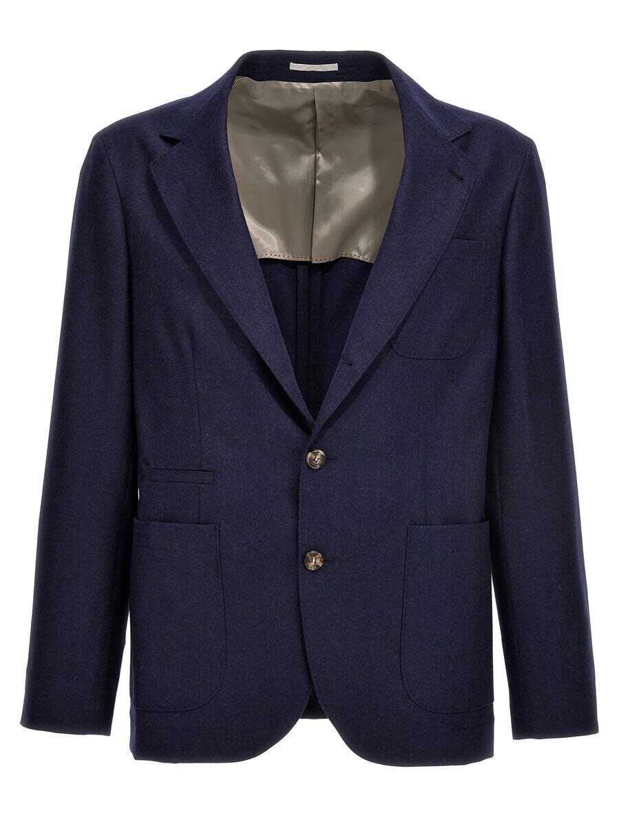 Brunello Cucinelli BRUNELLO CUCINELLI Flannel single breast blazer jacket BLUE b-mall.ro