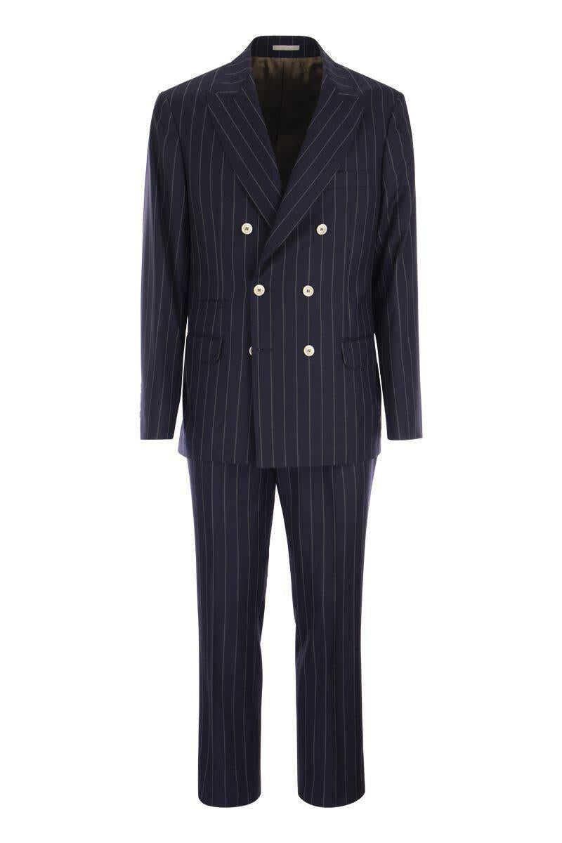 Brunello Cucinelli BRUNELLO CUCINELLI Wide pinstripe tailored suit in pure wool BLUE b-mall.ro