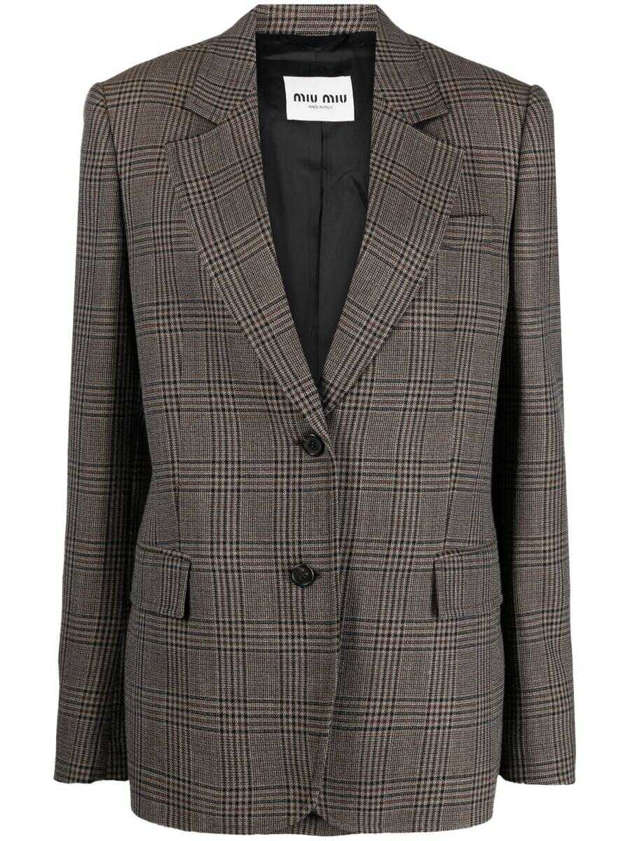 Miu Miu MIU MIU plaid-check single-breasted blazer BROWN