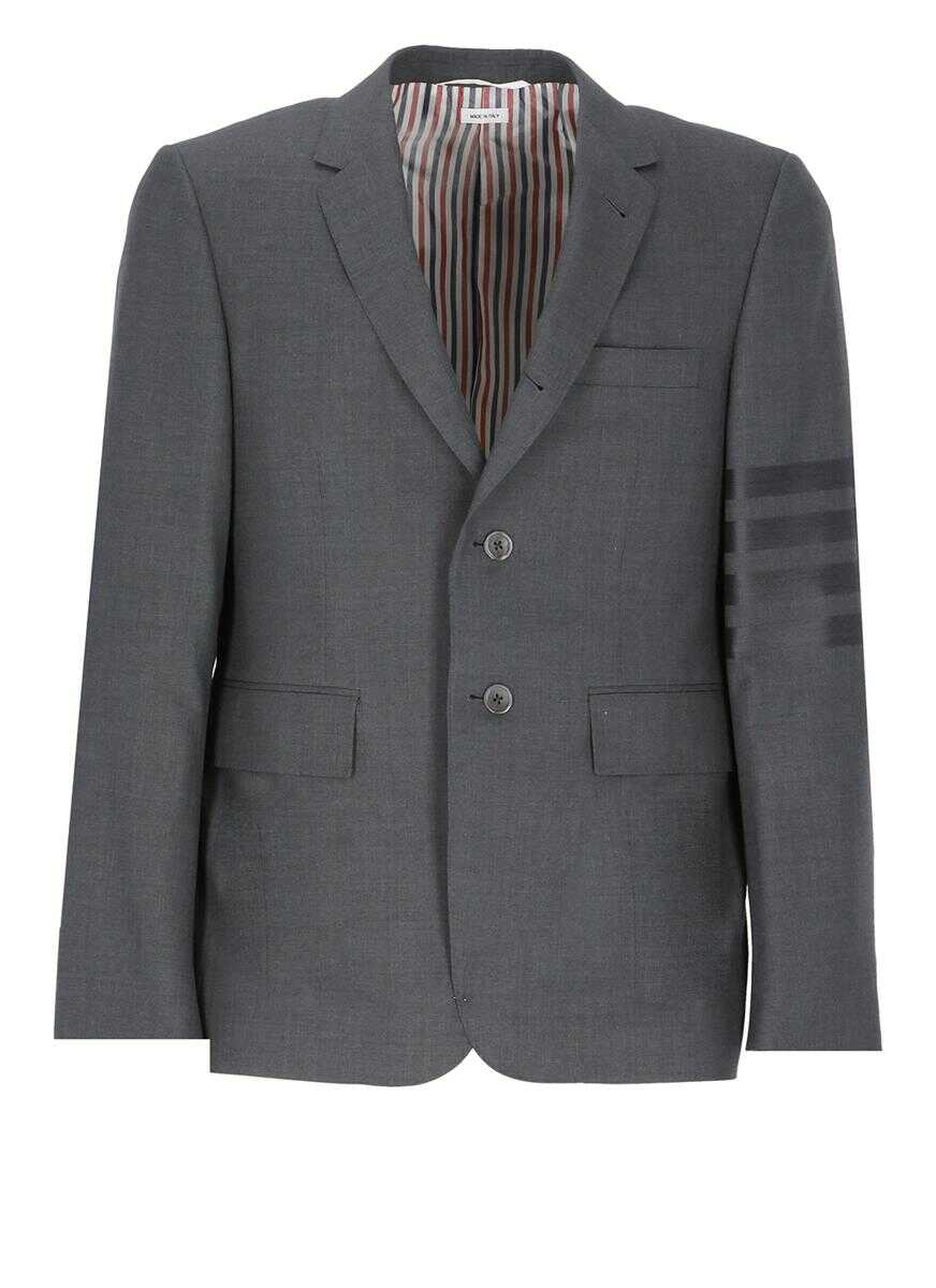 Thom Browne Grey Single-Breasted Jacket with Signature 4 Bar Stripe in Wool Man GREY b-mall.ro