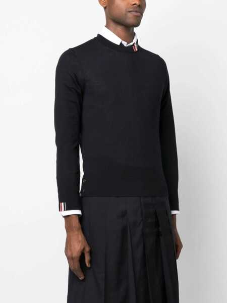 Pulovere Thom Browne Thom Browne Virgin Wool Crew-Neck Sweater BLUE Barbati (BM 10485131) 3