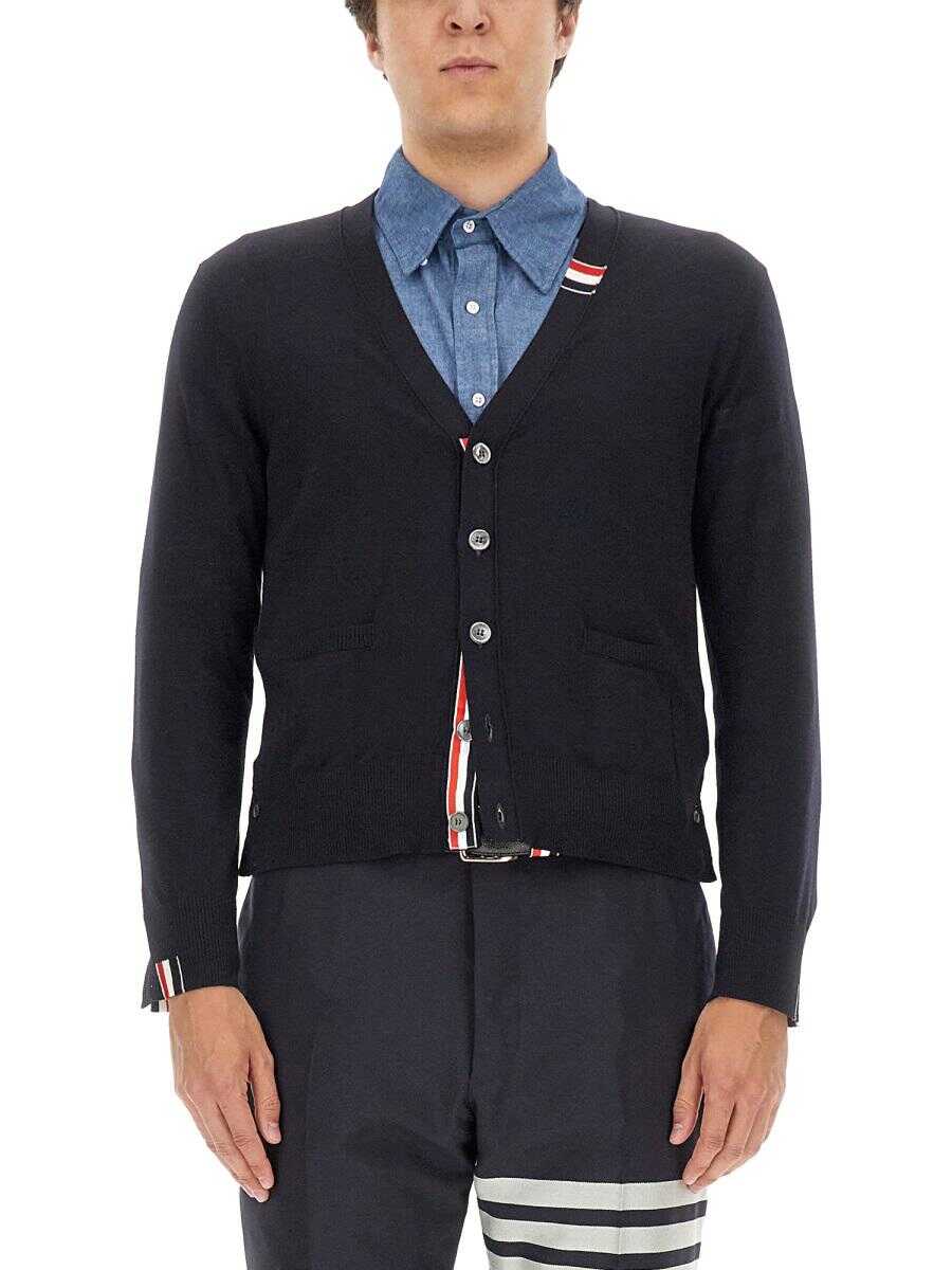 Thom Browne THOM BROWNE WOOL CARDIGAN BLUE