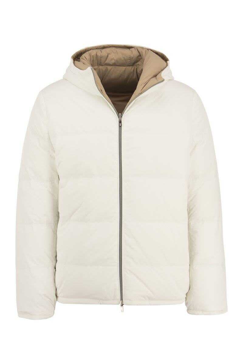 Brunello Cucinelli BRUNELLO CUCINELLI Reversible down jacket in matt nylon with hood WHITE/CAMEL