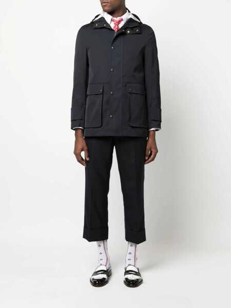 Geci Parka Thom Browne Thom Browne Simplified Snap Front Rain Parka In Nylon Tech Clothing BLUE Barbati (BM 10487252) 2