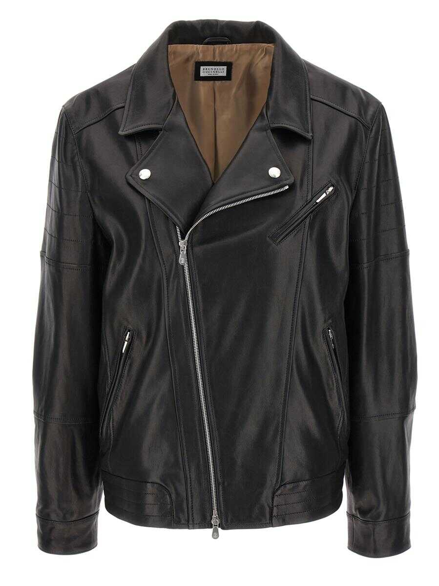 Brunello Cucinelli BRUNELLO CUCINELLI Leather biker jacket BLACK