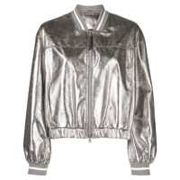 Geci Brunello Cucinelli Laminated Leather Bomber Jacket Femei