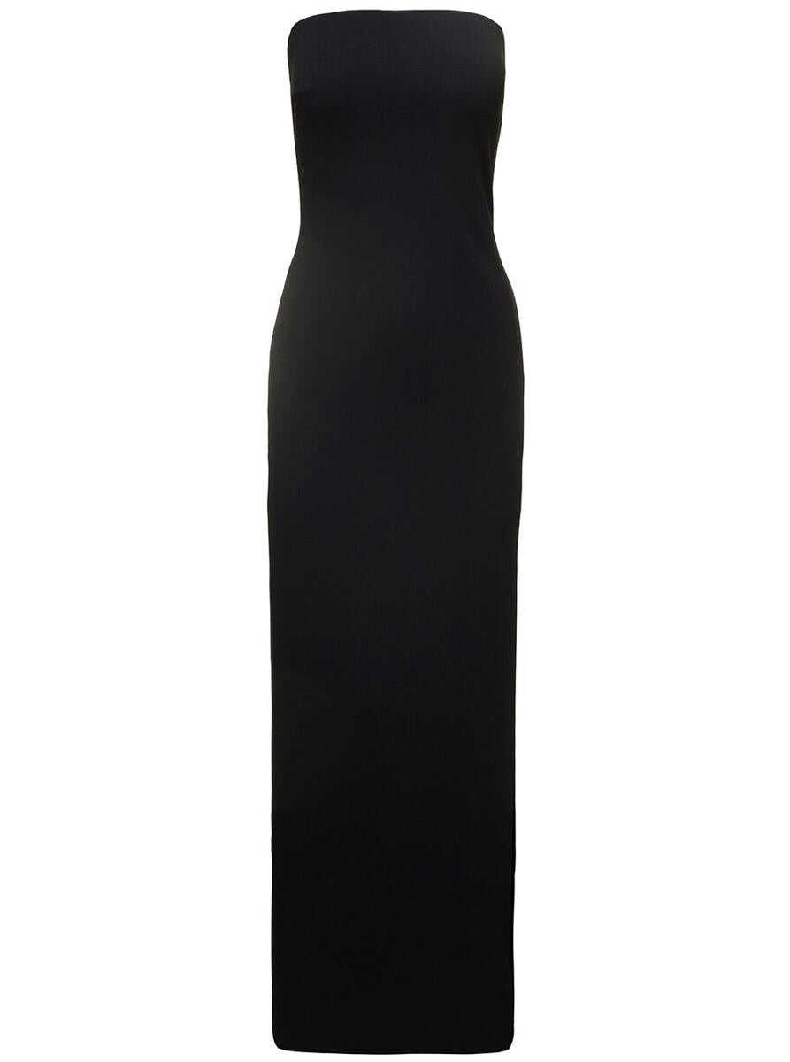 SOLACE LONDON Black Maxi \'Zora\' Dress with Deep Front Vent in Polyester Woman Black