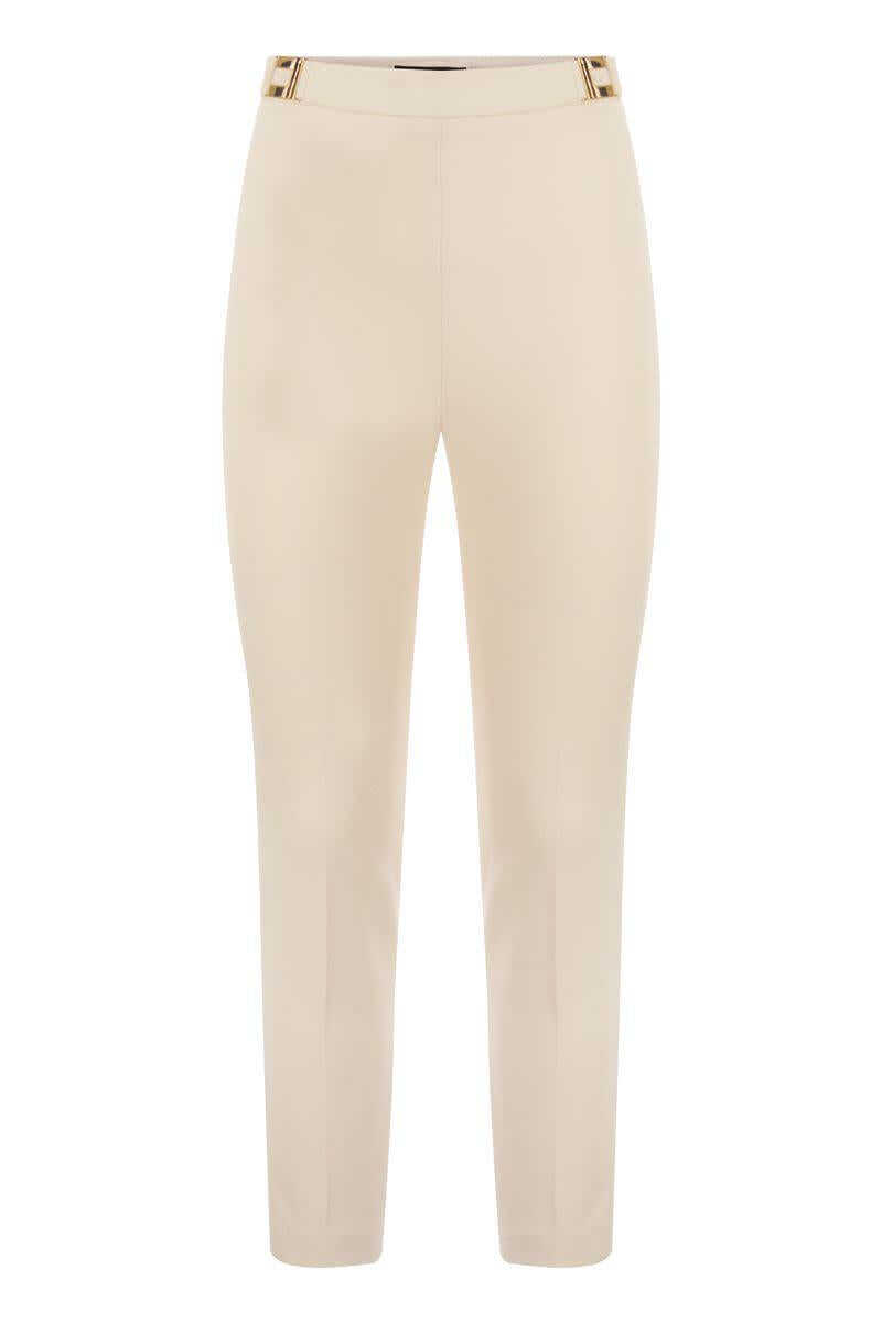 Elisabetta Franchi ELISABETTA FRANCHI Straight crepe trousers with logo plaques BUTTER