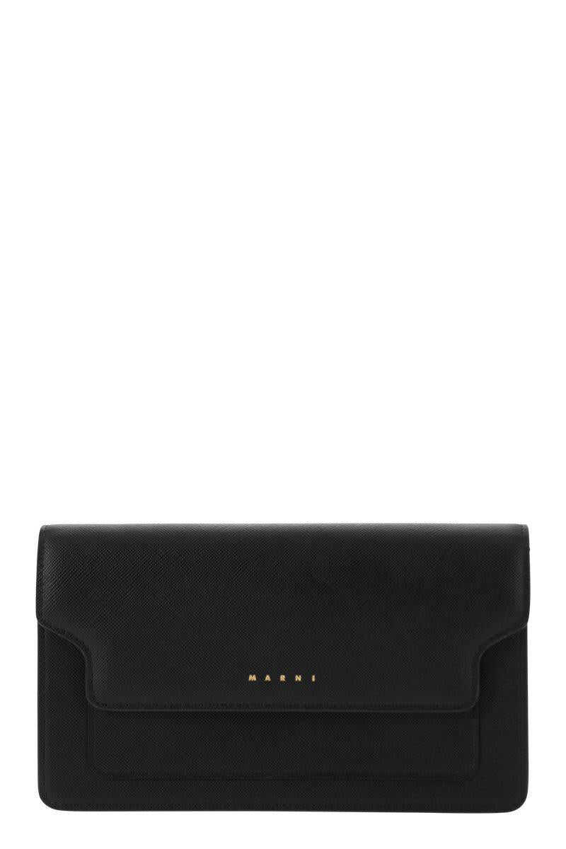 Marni MARNI Saffiano leather wallet with detachable shoulder strap BLACK