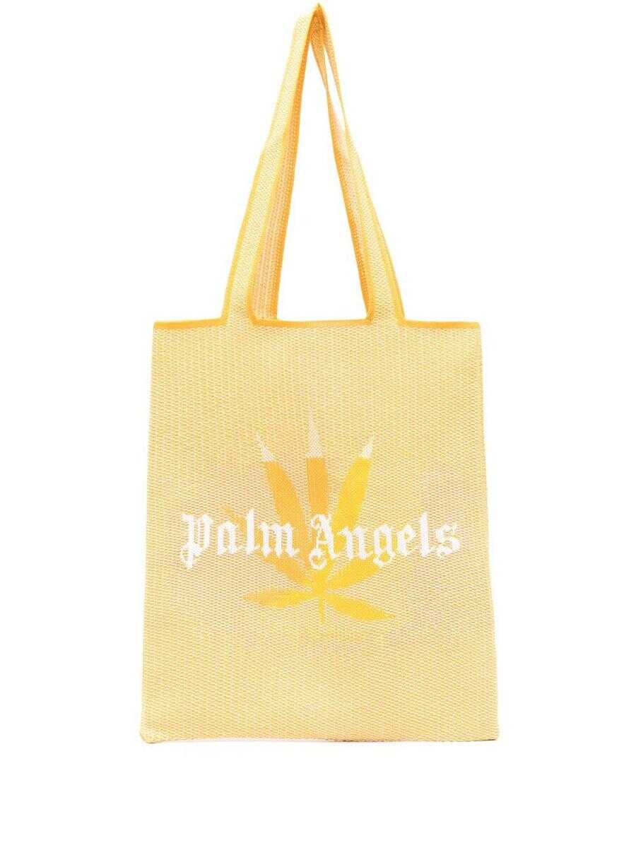 Palm Angels PALM ANGELS RAFIA LOGO SHOPPING BAG Yellow