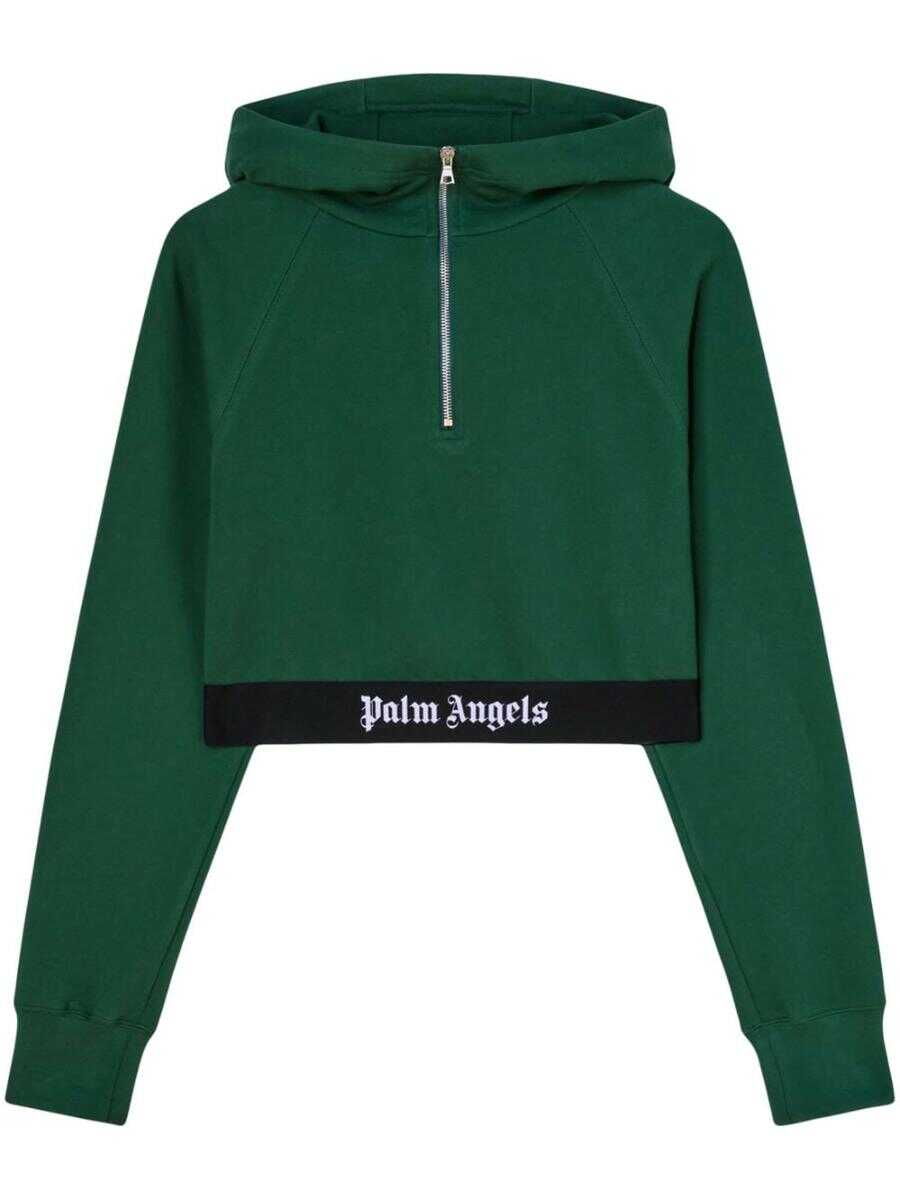 Poze Palm Angels PALM ANGELS Logo cotton hoodie Green b-mall.ro 