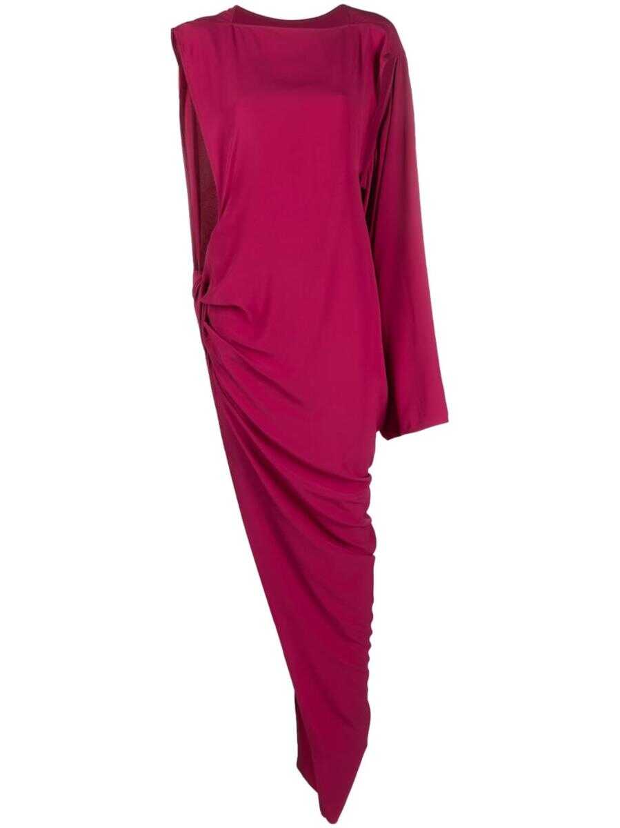 Rick Owens RICK OWENS Long one-shoulder draped silk blend dress Fuchsia