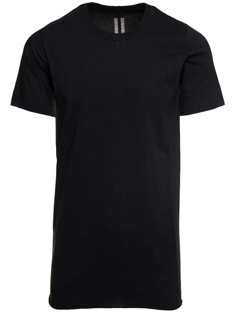 Rick Owens Long Black Crewneck T-Shirt in Cotton Man Black