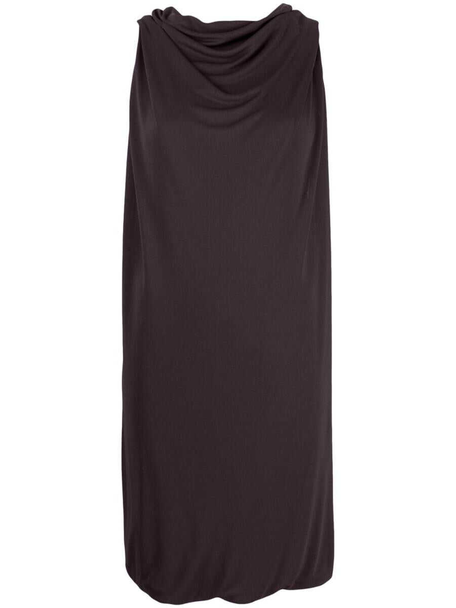 Lanvin LANVIN KNEE SCARF DRESS TWISTED BACK CLOTHING Brown