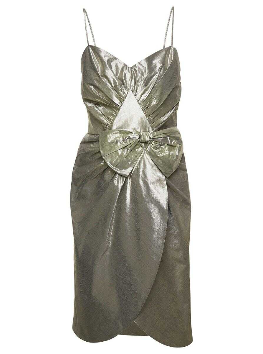 Maison Margiela Midi Ivory Dress with Bow Detail in Metallic Lurex Woman GREY