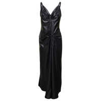 Rochii Black Poly Ruched Midi Dress In Polyester Woman Femei