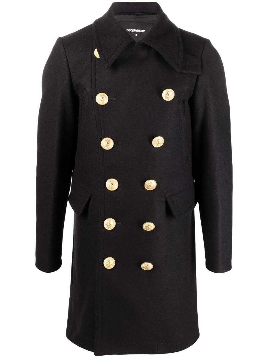 DSQUARED2 DSQUARED2 logo-button double-breasted coat BLACK