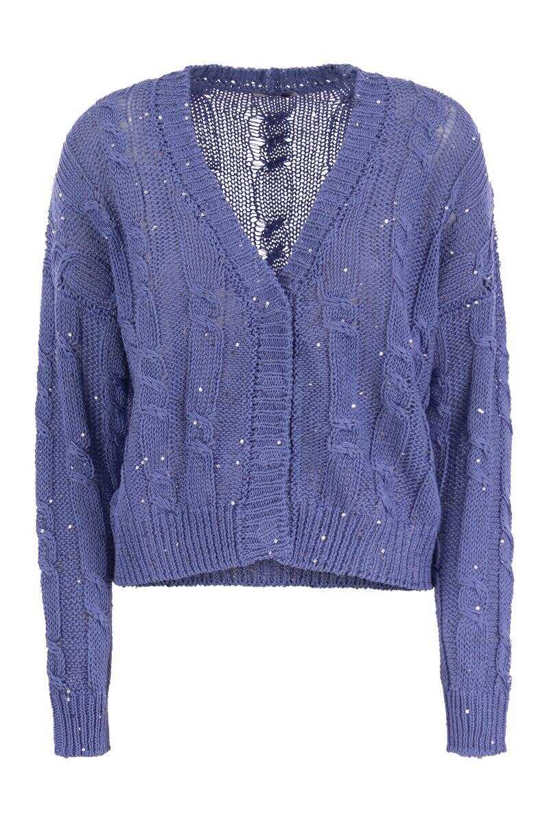 Peserico PESERICO Ribbed cardigan with sequins BLUE