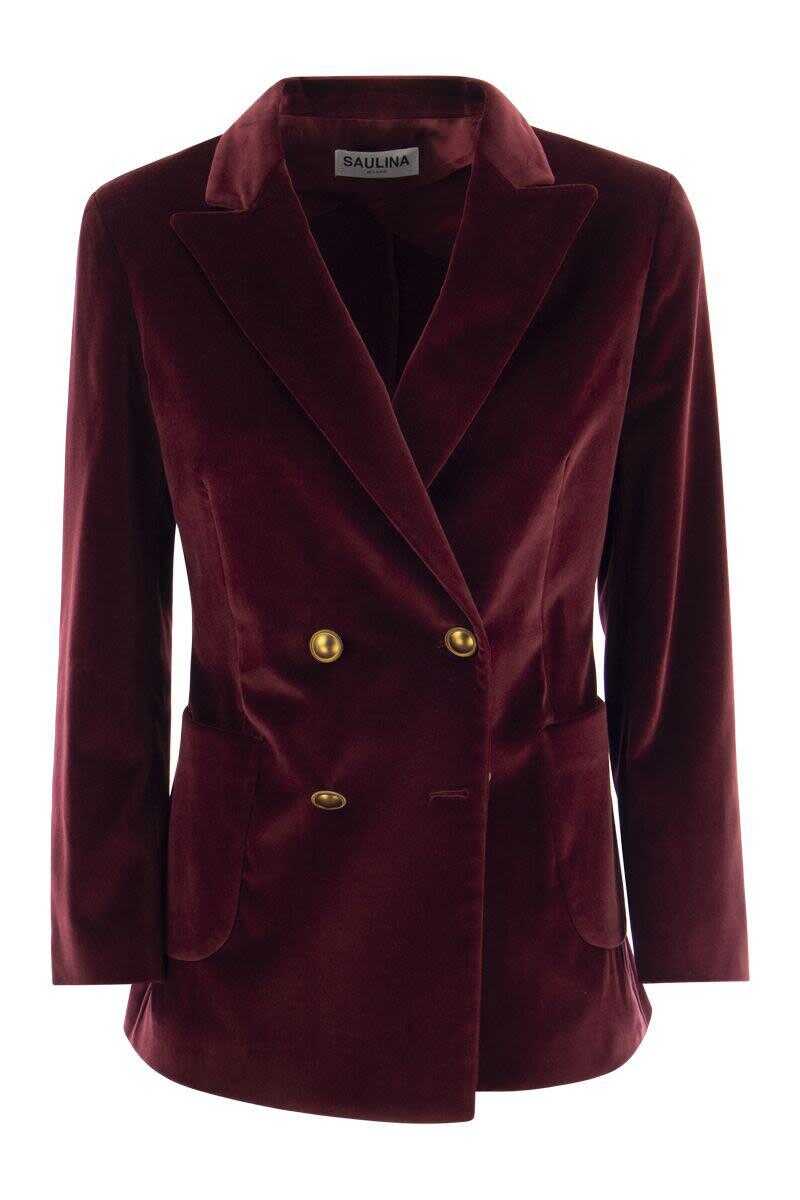 SAULINA SAULINA ANTONIA - Single-breasted velvet jacket BORDEAUX