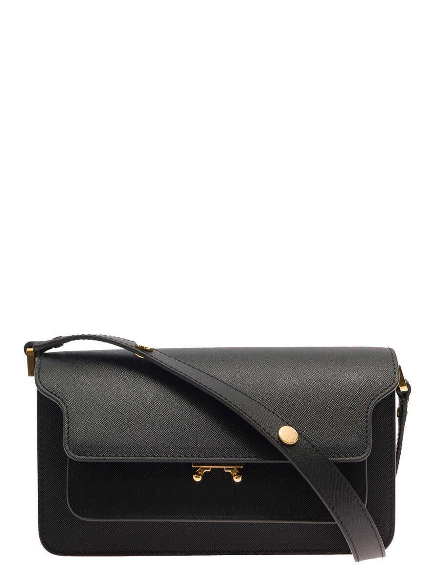 Marni \'Trunk\' Black Shoulder Bag with Push-Lock Fastening in Leather Woman Black