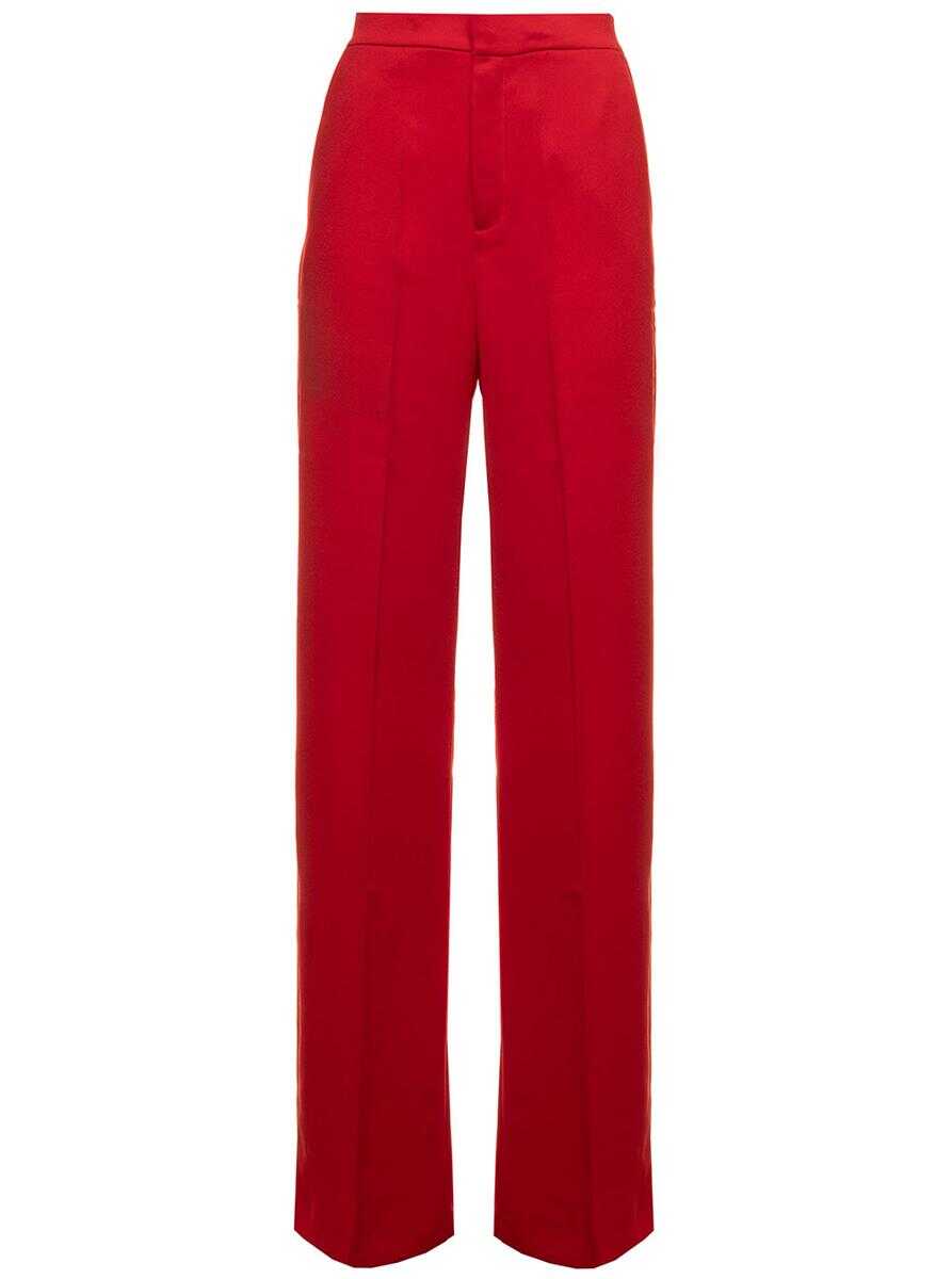 THE ANDAMANE Red Karla Wide Leg Trousers in Crepe Satin THE ANDAMANE Woman Red