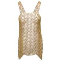 Rochii Gold-Tone Mini Dress With Shoulders Straps And Side Splits In Metal Mesh Woman Femei