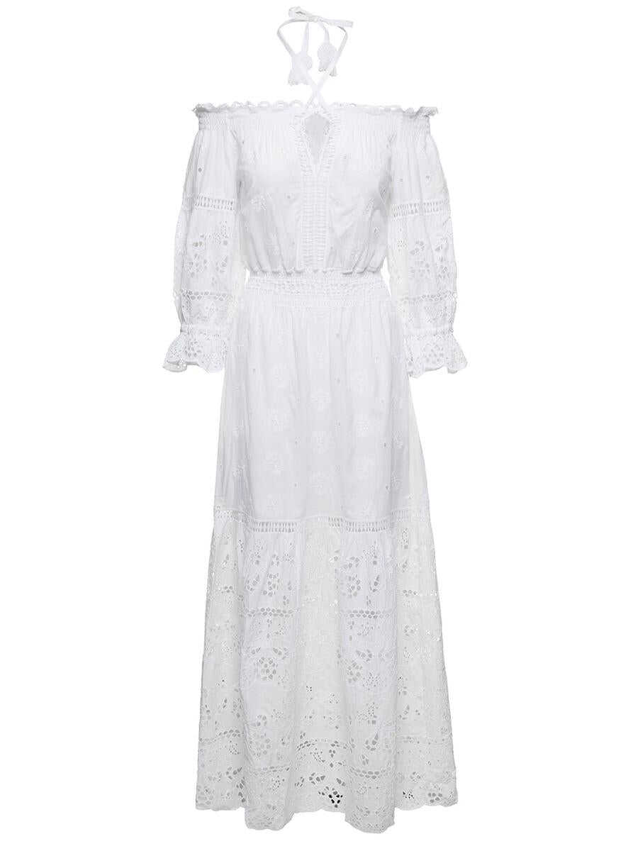 TEMPTATION POSITANO Embroidered Off-Shoulder Maxi Dress in White Cotton Woman White