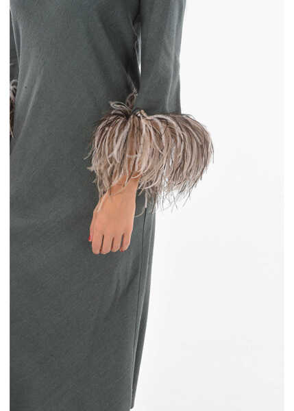 Rochii lungi STEPHAN JANSON Silk Maxi Dress With Feathers On Bottom Sleeves Gray Femei (BM 10578368) 3