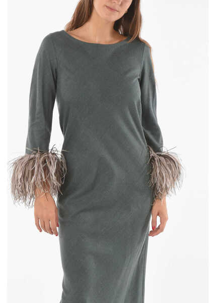Rochii lungi STEPHAN JANSON Silk Maxi Dress With Feathers On Bottom Sleeves Gray Femei (BM 10578368) 4