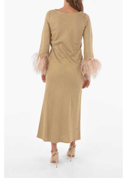 Rochii lungi STEPHAN JANSON Silk Maxi Dress With Feathers On Bottom Sleeves Beige Femei (BM 10578371) 2