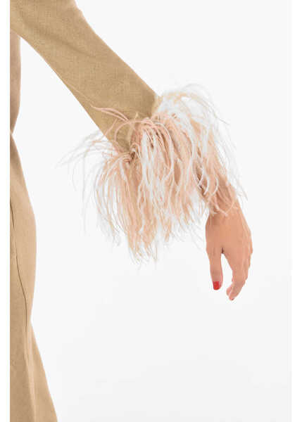 Rochii lungi STEPHAN JANSON Silk Maxi Dress With Feathers On Bottom Sleeves Beige Femei (BM 10578371) 3