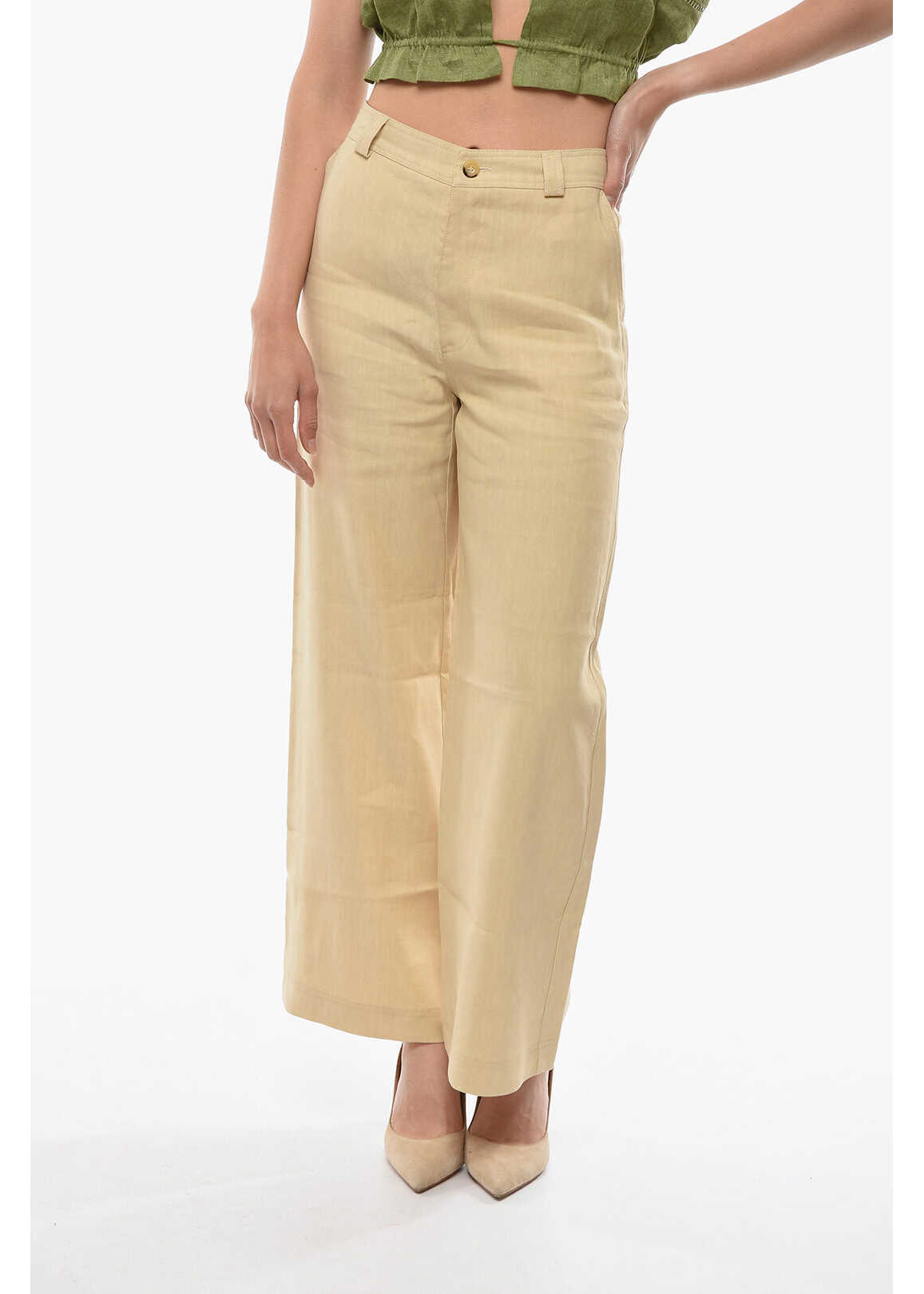 RODEBJER Flax Blend Rodebjer Annie Pants With Belt Loops Beige